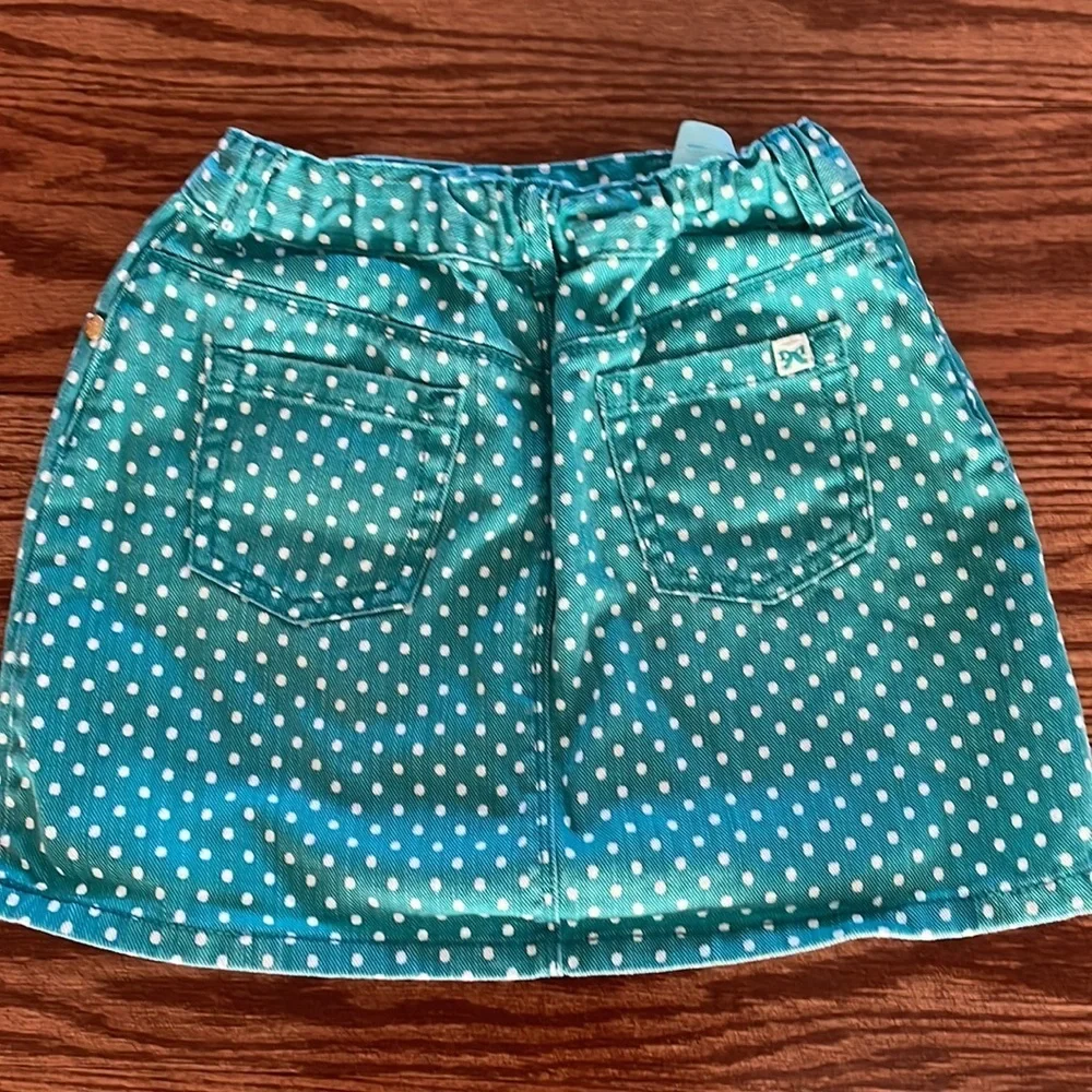 GYMBOREE girls polka dot teal green white denim mini skirt adjustable waist sz 7